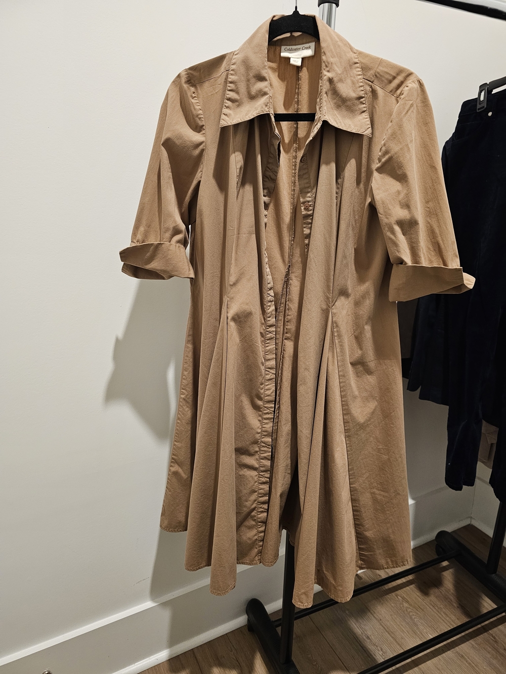Coldwater Creek Vintage Camel Tan Shirtdress with Pleated Skirt